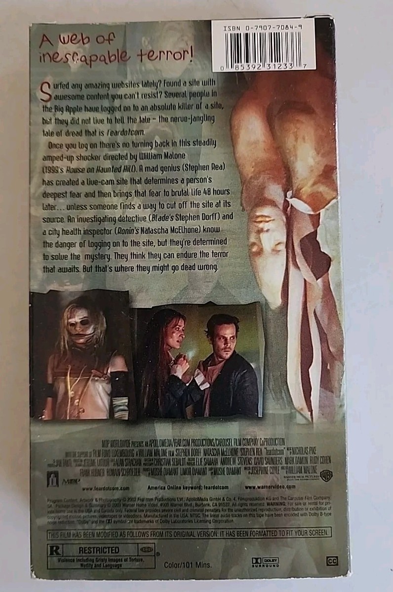 Fear Dot Com VHS Tape Stephen Dorff Horror Movie Warner Bros