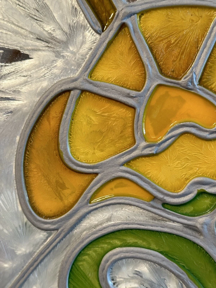 Vintage Stained Glass Flower Art Mirror Solid Oak Frame 19”x13” - Image 4 of 4