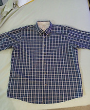 Wrangler mens XL short sleeve button down dark blue tan plaid shirt