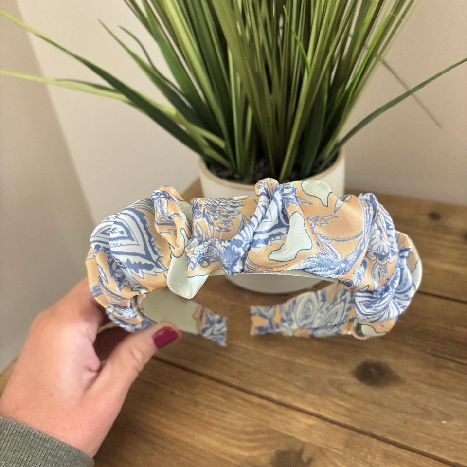 Diadema floral satinada Anthropologie naranja verde azul adulto talla única nueva con etiquetas Foto 4 de 4