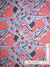 Patriotic Go USA Flag Star Light Blue Cotton Fabric Kanvas Studio By The Yard