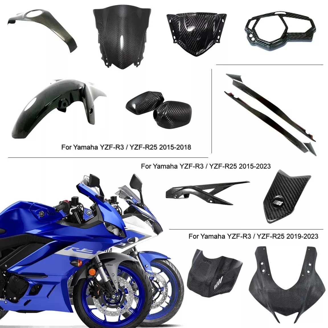 MOS Carbon Fiber Parts and Accessories for Yamaha YZF R3 R25 Series  2015-2023