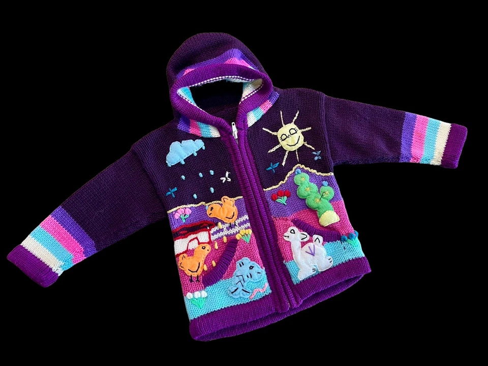 Suéter Grueso Vintage Hecho a Mano Crochet Niño Pequeño Cárdigan Diseño Primavera 2T/3T Foto 3 de 4