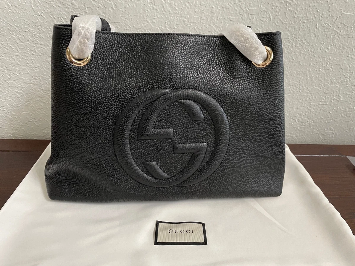 Authentic GUCCI SOHO Leather Chain Shoulder Bag Black