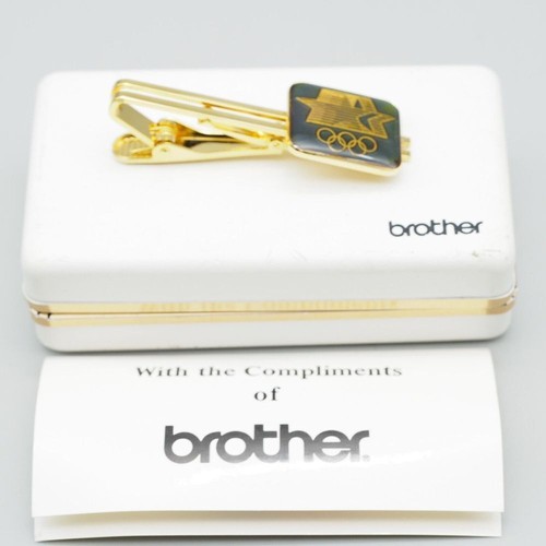 1980s Olympics Brother Gold Tie Clip + Box - Picture 3 of 12