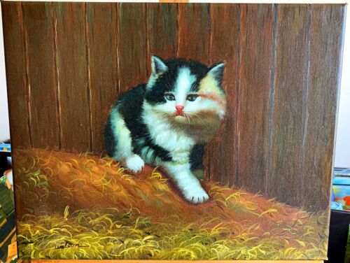 Ölgemälde Kater Katze im Heu Öl Leinwand Keilrahmen handgemalt signiert 50x40 - Bild 4 von 6