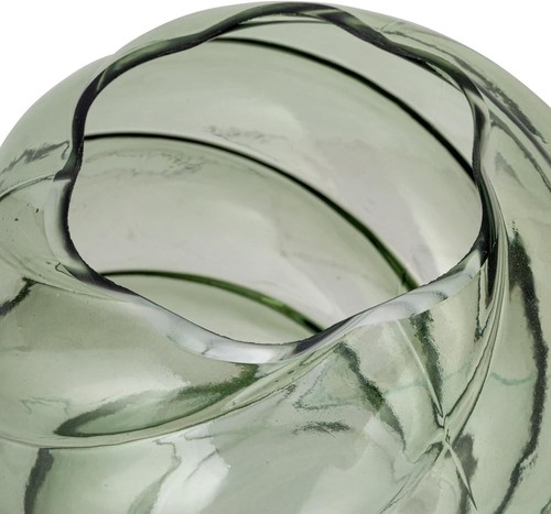 Bloomingville 7.75 Inches Round Twisted Glass, Green Vase - Picture 4 of 5