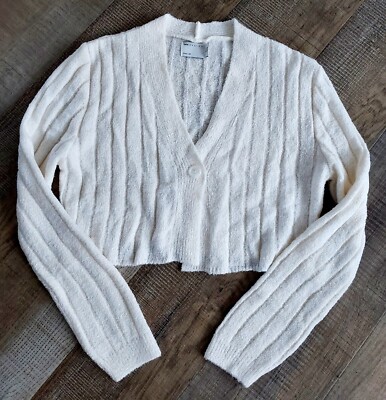 ASOS Design Women's Cropped Cable Knit Cardigan White Size US 10 Super Soft 
