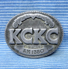 KCKC AM 1350 Radio Promo Belt Buckle San Bernardino Western Scroll Vtg CD.TYC298