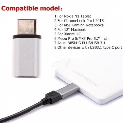 Adaptateur haute vitesse USB 3.1 Type C mâle vers micro USB femelle design réversible - Photo 4 sur 6
