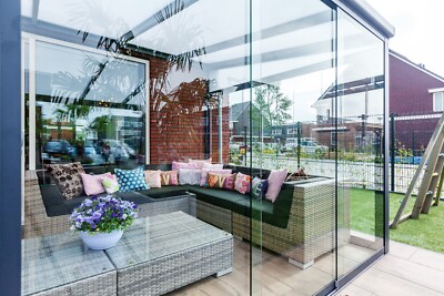 Glasschiebetüren für Terrassenüberdachung Komplettset inkl. 10 mm ESG Klarglas