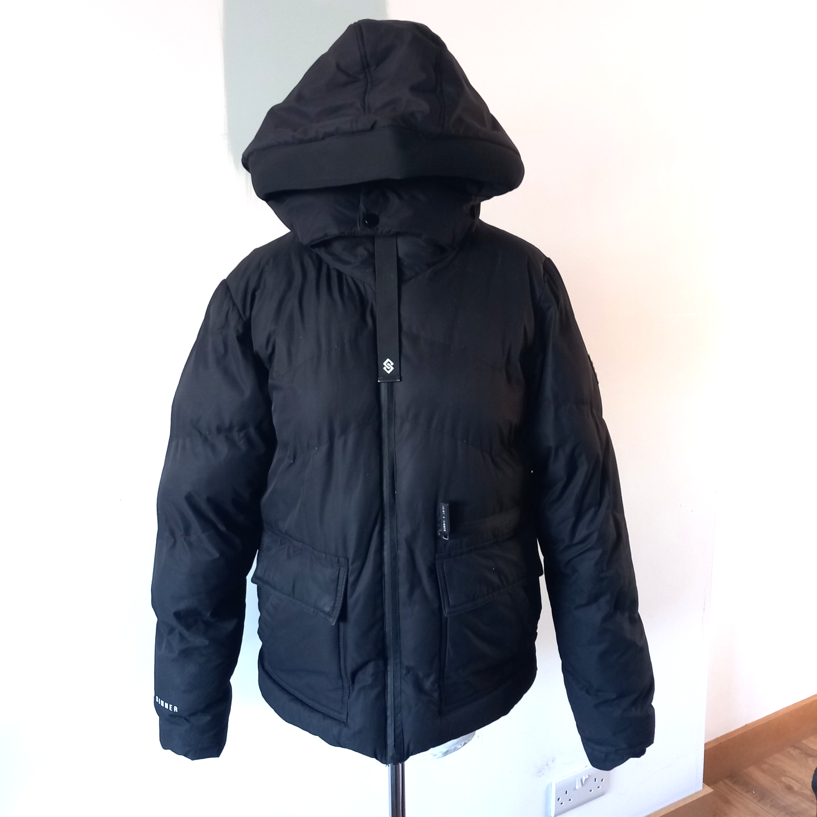 Saint & + Sinner Black Hooded Warm Puffer Jacket Mens S Small