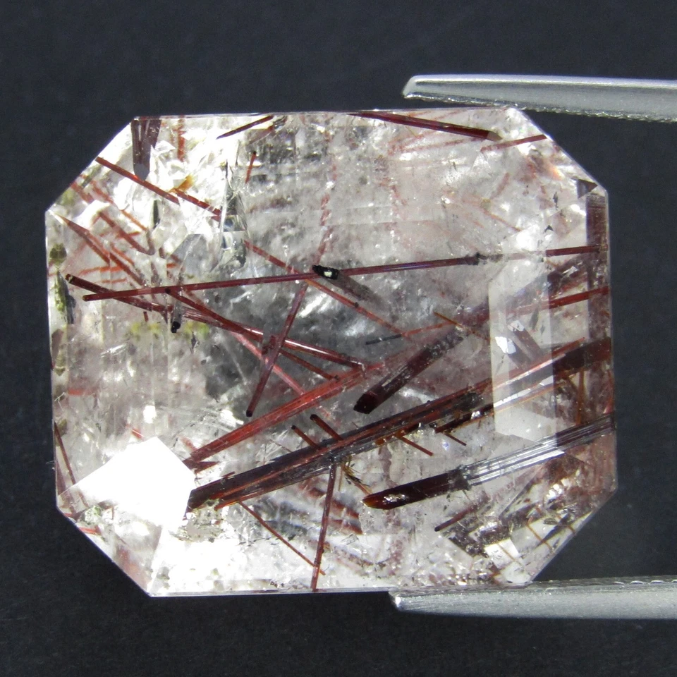 Impresionante piedra preciosa de Brasil corte esmeralda topacio blanco rutilado raro natural 49,90 quilates Foto 2 de 4