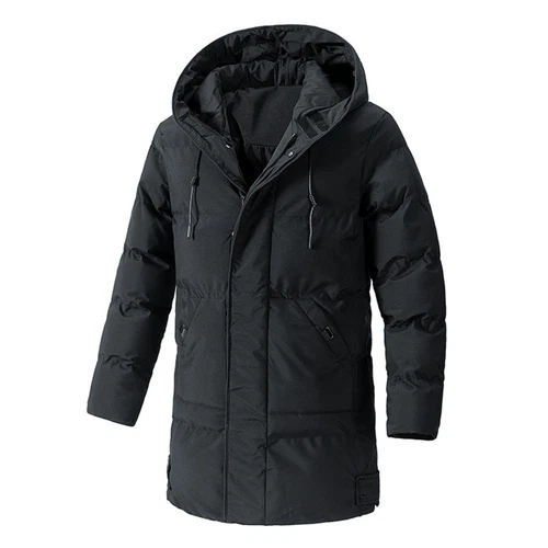 Herren mittellanger Winter warm Business Kapuze wattiert Mantel Parka Jacke Taschen - Bild 10 von 13