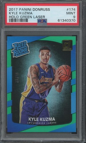 2017 Panini Donruss Basketball Holo Green Laser Kyle Kuzma #174 PSA 9