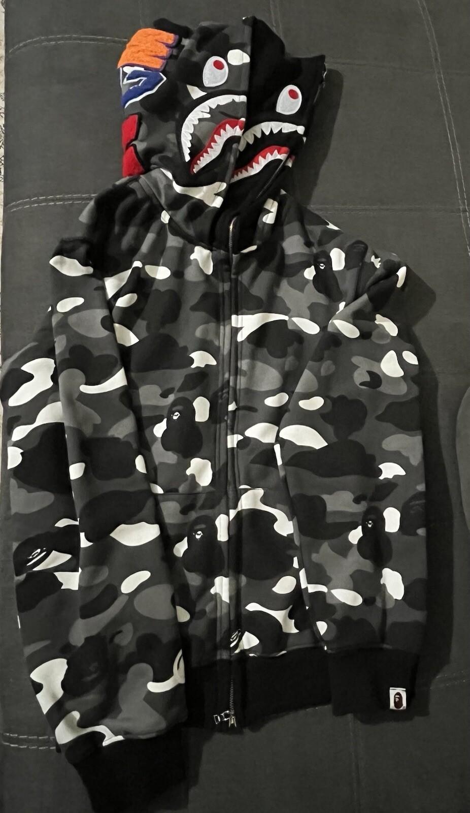 Bape Hoodie Double Space Hooded Size L Full Zip Shark Bathing Ape Logo Authentic