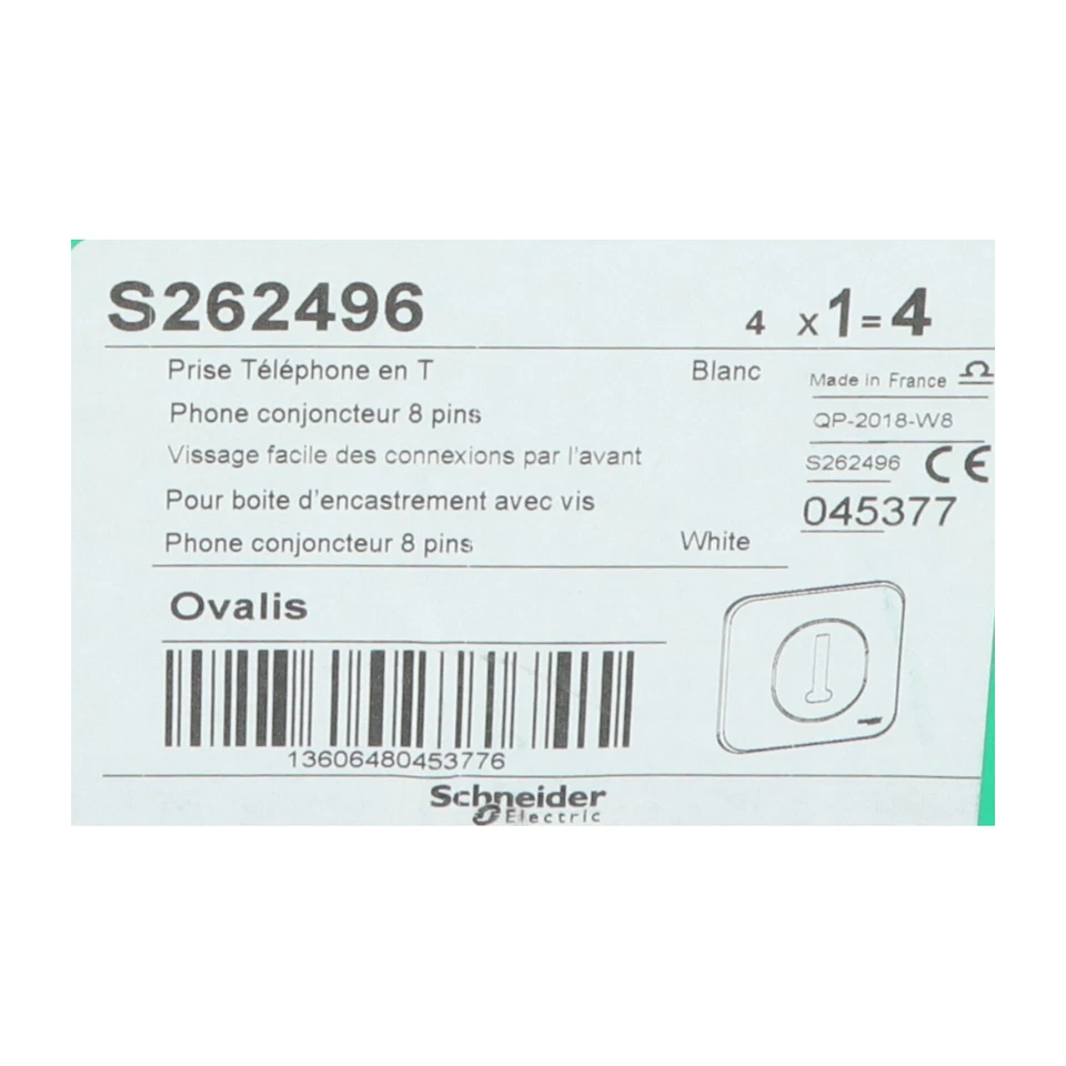 Enchufe telefónico Schneider Electric S262496 blanco ovalado nuevo NFP sellado (4 piezas) Foto 2 de 4