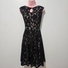 London Style - Dress Sheath Key Hole Lace Sleeveless Halter - Size 10 - Black