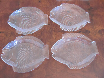 PASABAHCE Marine Sushi Fish Shaped Clear Glass 10  Dinner Plates - Set of 4
