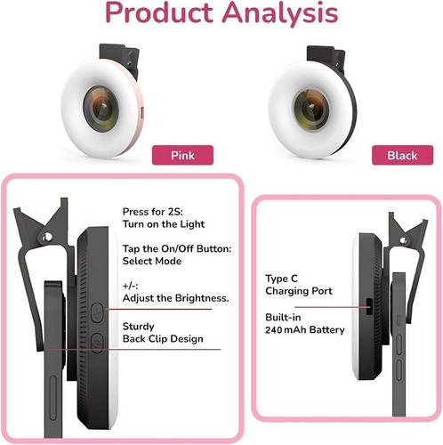 Universal Handy Fülllicht 15x Makro Objektiv Selfie LED Ring Blitz Licht USA Verkäufer - Bild 9 von 15