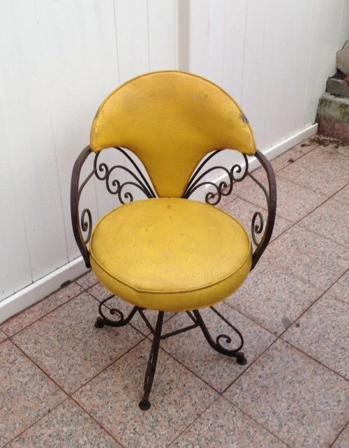 Juego de 4 sillas Seng bañera giratoria amarillas vintage antiguas retro pergaminos hierro bistró Foto 3 de 4