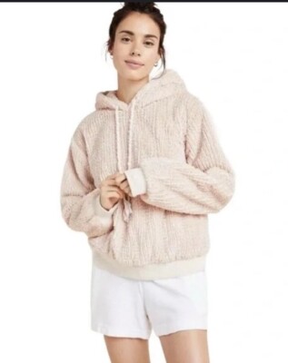 Anthropologie Saturday Sunday Nanette Plush Sherpa Soft Hoodie Size Medium Pink