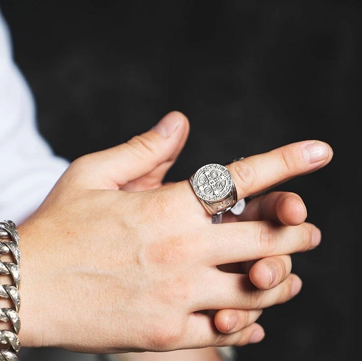 Stainless Steel Antique Style Craft Cross Men's Cool Design Designer Ring M160 Foto 4 de 4