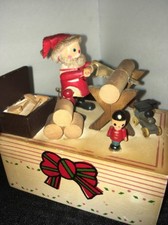 Vintage Wooden Santa Cutting Wood Musical Figurine  H