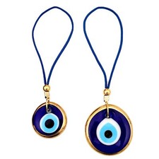 Turkish Blue Evil Eye Car Hanging Gold Ornament Set of 2- Evil Eye Car Access...