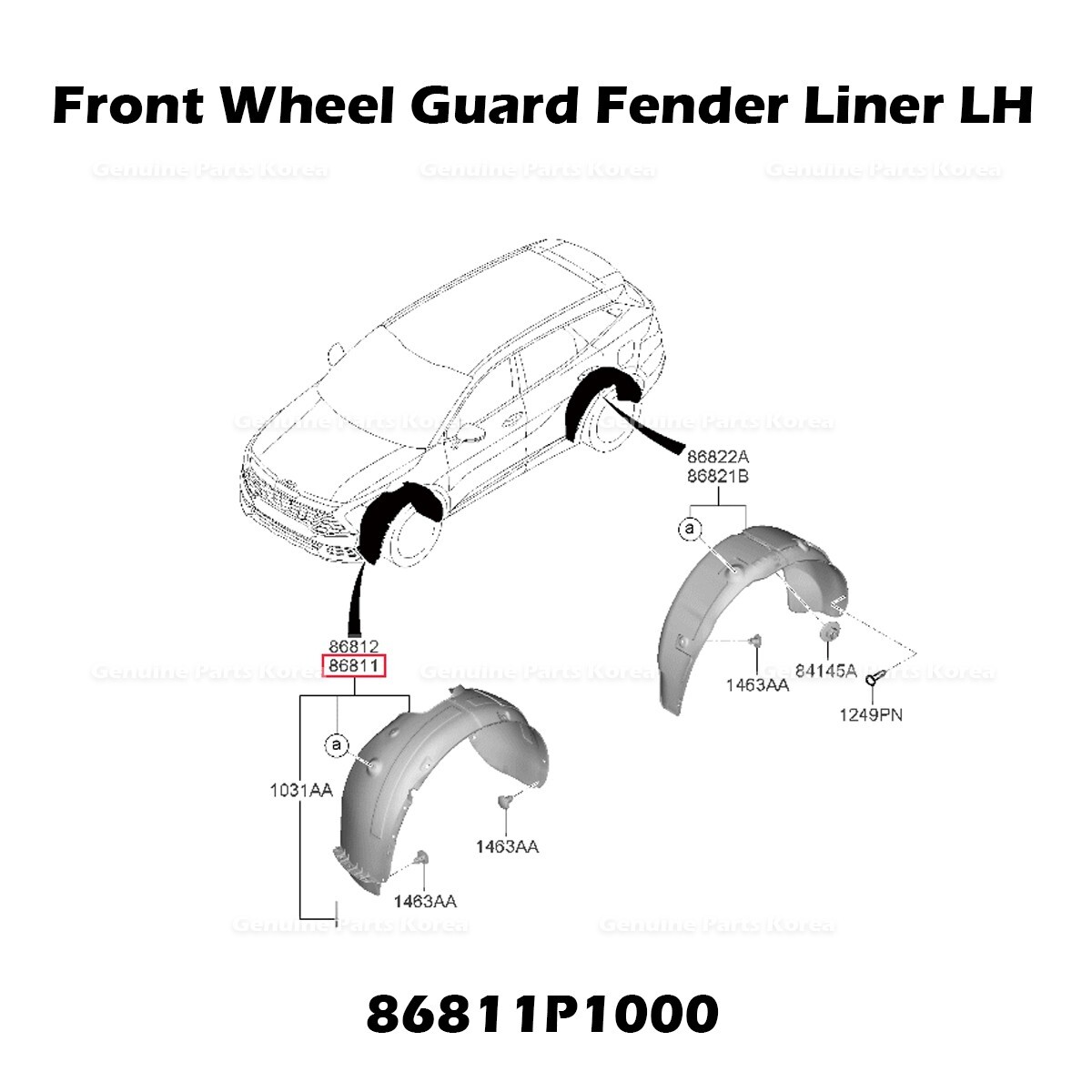 ⭐Genuine⭐ Front Wheel Guard Fender Liner LH 86811P1000 for Kia
