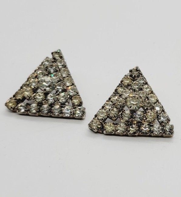 TRIANGLE Silver Tone Pierced Statement Earrings 1… - image 4