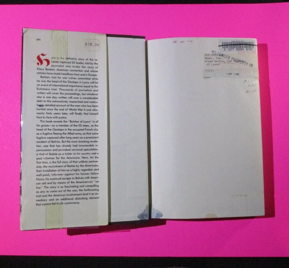 Klaus Barbie, the "Butcher of Lyons" by Tom Bower 1984 First US Ed 1st Print DJ - Image 2 of 4