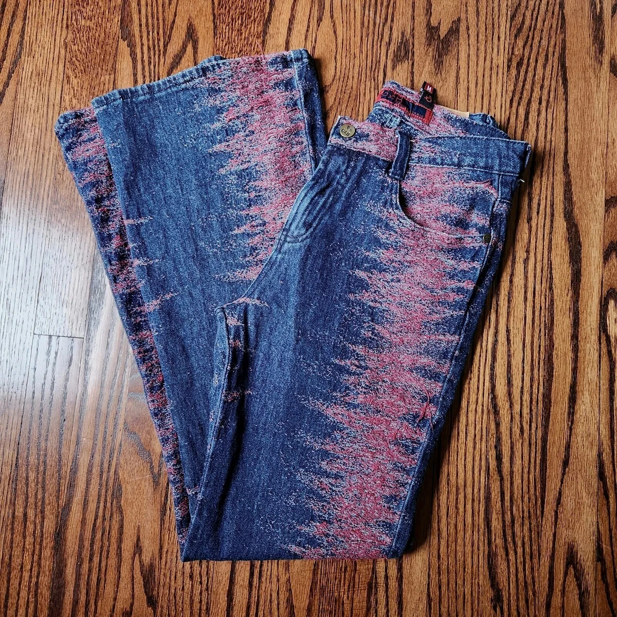 Gabbiano Jeans G B Ladies Stretch Flare Blue Denim Red Stitching Size 4 Long