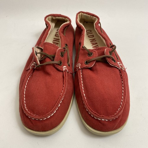 Old Navy Men’s Red Canvas Boat Shoes 10 Deck Shoes 2 Eye Lace Up - Picture 11 of 16