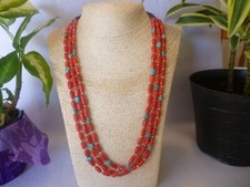 Collar Mutli Strand de Coral Rojo y Turquesa Pepita Nativo Americano Suroeste
