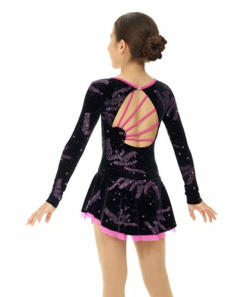 NEW MONDOR Pink Delphinium Glitter Velvet Figure Skating Dress 12934 Adult Small View 2