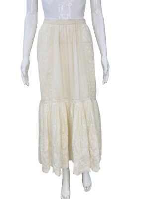 Ulla Johnson Damen Blumenmuster Bestickt Abgestuft Creme Baumwolle Lang Gr XS 2