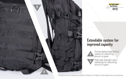 Nitecore BP20 Multi-Purpose 20L Wear-proof Travel Outdoor MOLLE System Backpack - Picture 10 of 12