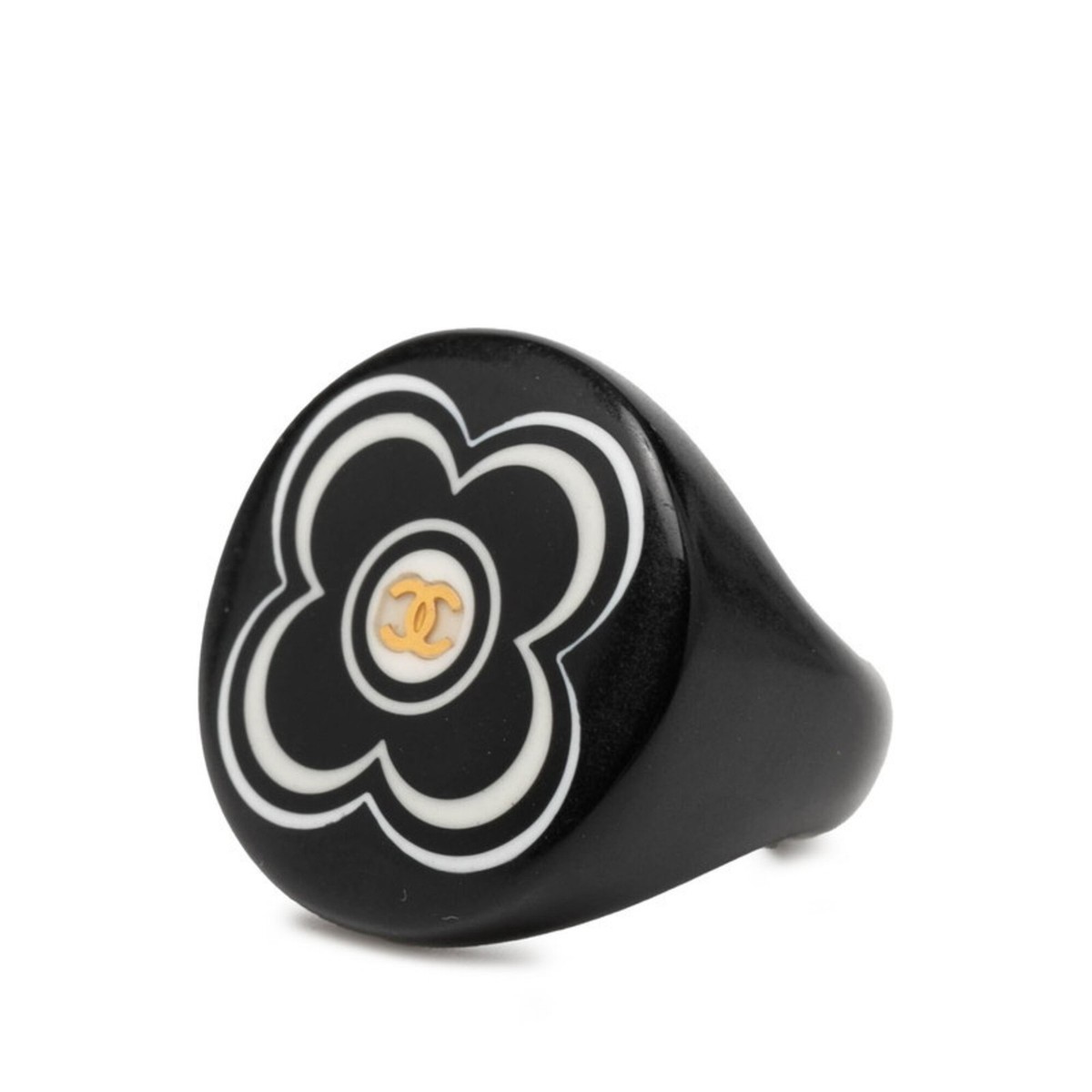Chanel Coco Mark Flower Motif Ring, Black Plastic, Women's CHANEL