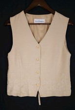 Vintage Norton McNaughton Small Tan Embroidered Button-Up Lined Vest Altered 