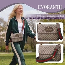 Gucci GG Supreme Neo Vintage Brown Canvas and Leather Messenger Bag Auth