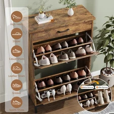 Shoe Cabinet Entryway with 2 Flip Door &Drawers Shoe Rack Storage Organizer Home