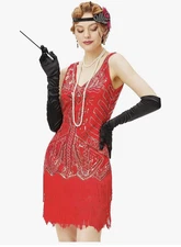 Babeyond Flapper Dress + Accessories XS Red Great Gatsby 1920s Salsa Cosplay