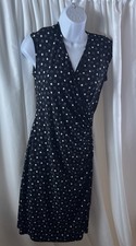 Vintage Women’s Sleeveless Faux Wrap Polka Dot Dress Size S Officecore Business 