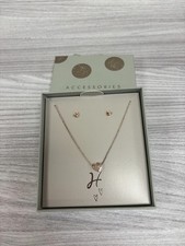 NEXT GOLD COLOURED HEART NECKLANCE AND EARRING SET - INITIAL H -NEW IN GIFT BOX
