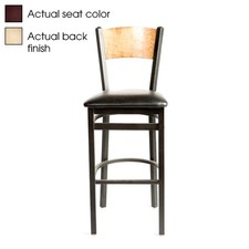 Oak Street Mfg Plain Natural Wood Back Barstool w/Wine Vinyl Seat