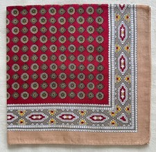 VTG Handkerchief Dark Red Cotton Geometric Medallion Classic Pocket Square 16" M