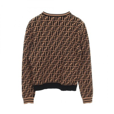 FENDI 19AW FZY020 カールコラージュニット 46 FENDI Zucca Crew Neck Long Sleeve knitwear sweater #44 Rayon Brown