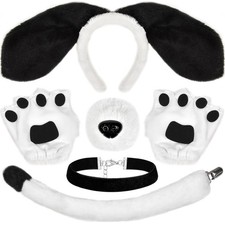 Black Dog Ears Headband Nose Tail Bowtie Paw, 5PCS Puppy Ears Costume Accesso...