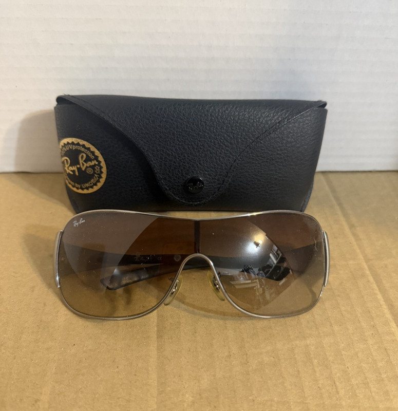 Ray Ban Men's Sunglasses 3469L Silver Tortoise Gradient Brown EUC